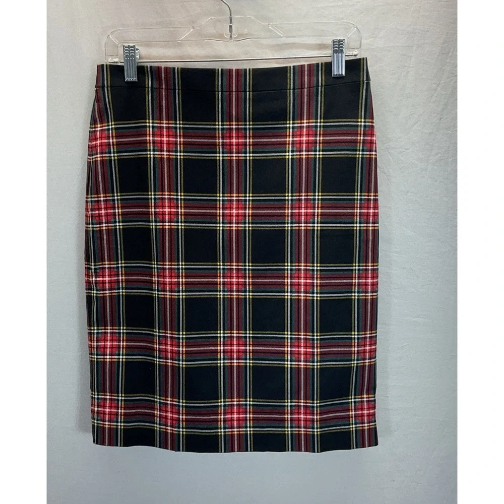 J. Crew Stewart Tartan Plaid Cotton Sateen Pencil Skirt Sz 6 Classic Preppy - Picture 2 of 10